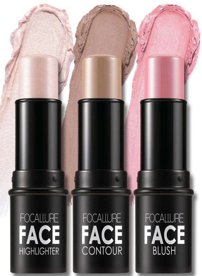 FOCALLURE 3 Pcs Cream Contour Sticks,Shades with Highlighter & Bronzer & Blush,Non-greasy Long-wear Face Contouring Pen,Easy to Sculpt the Face and Create a Lightweight Finishing Makeup,FAIR - Image 1
